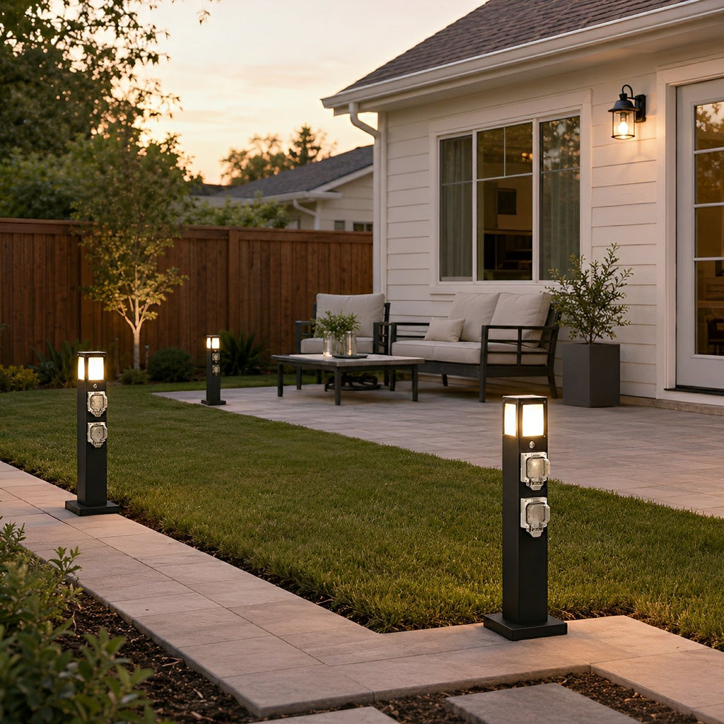 Steel Outdoor Waterproof Pathway Lights with GFCI-Protected Outlet