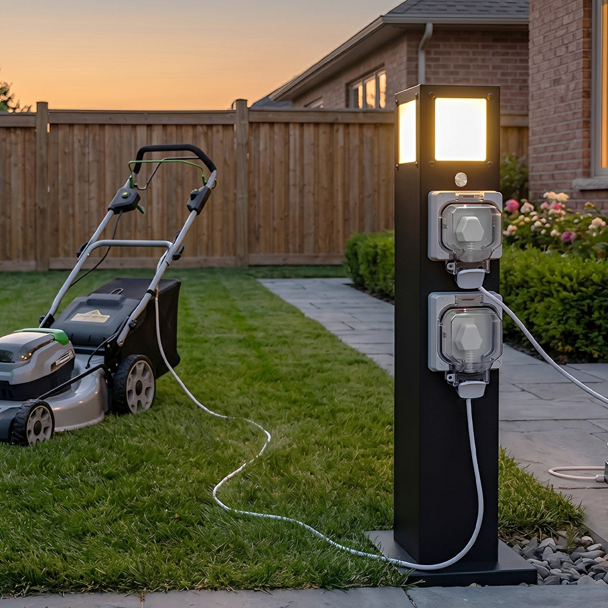Steel Outdoor Waterproof Pathway Lights with GFCI-Protected Outlet