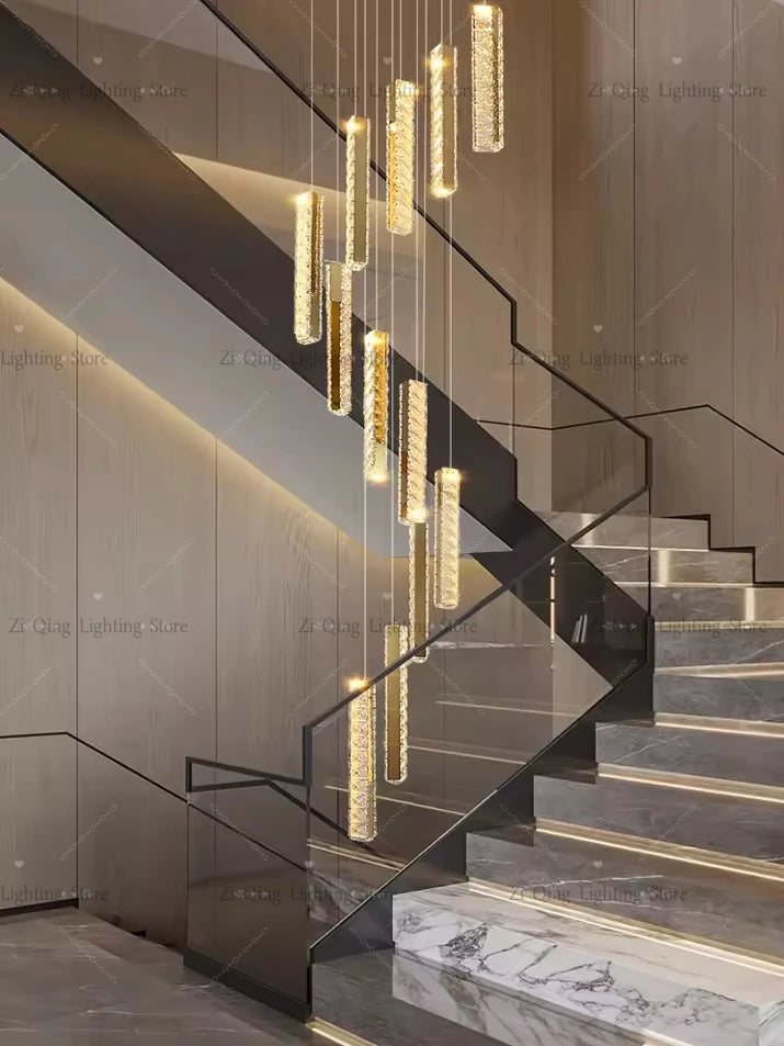 The Celestia Crystal Staircase Chandelier – Nordic Luxury Pendant Light