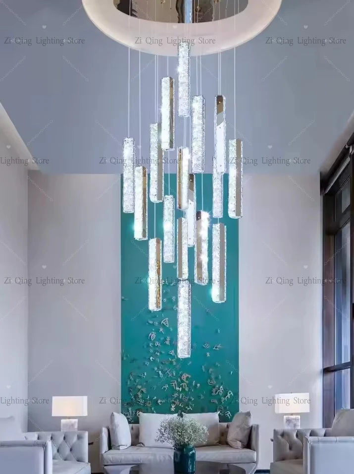 The Celestia Crystal Staircase Chandelier – Nordic Luxury Pendant Light