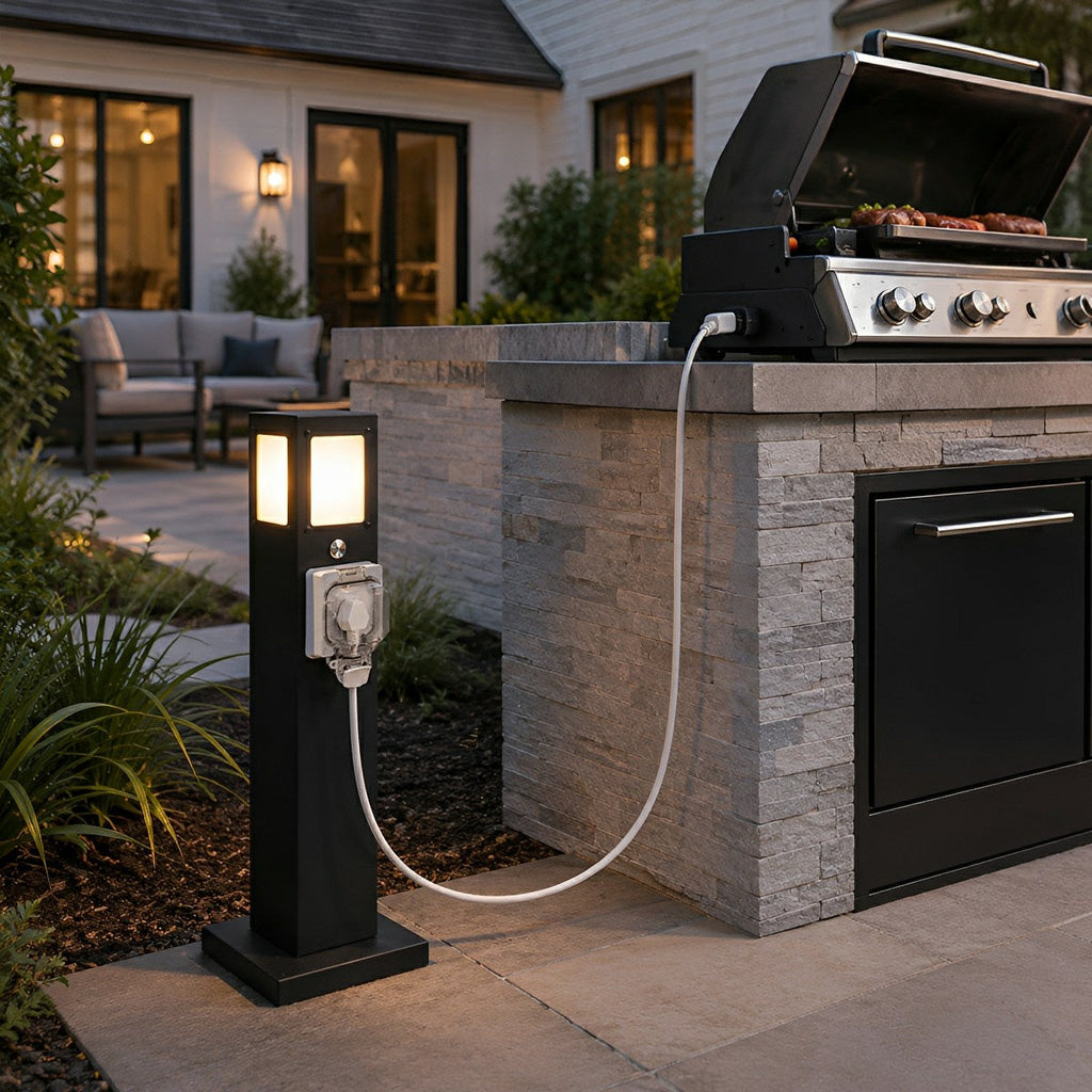 Steel Outdoor Waterproof Pathway Lights with GFCI-Protected Outlet