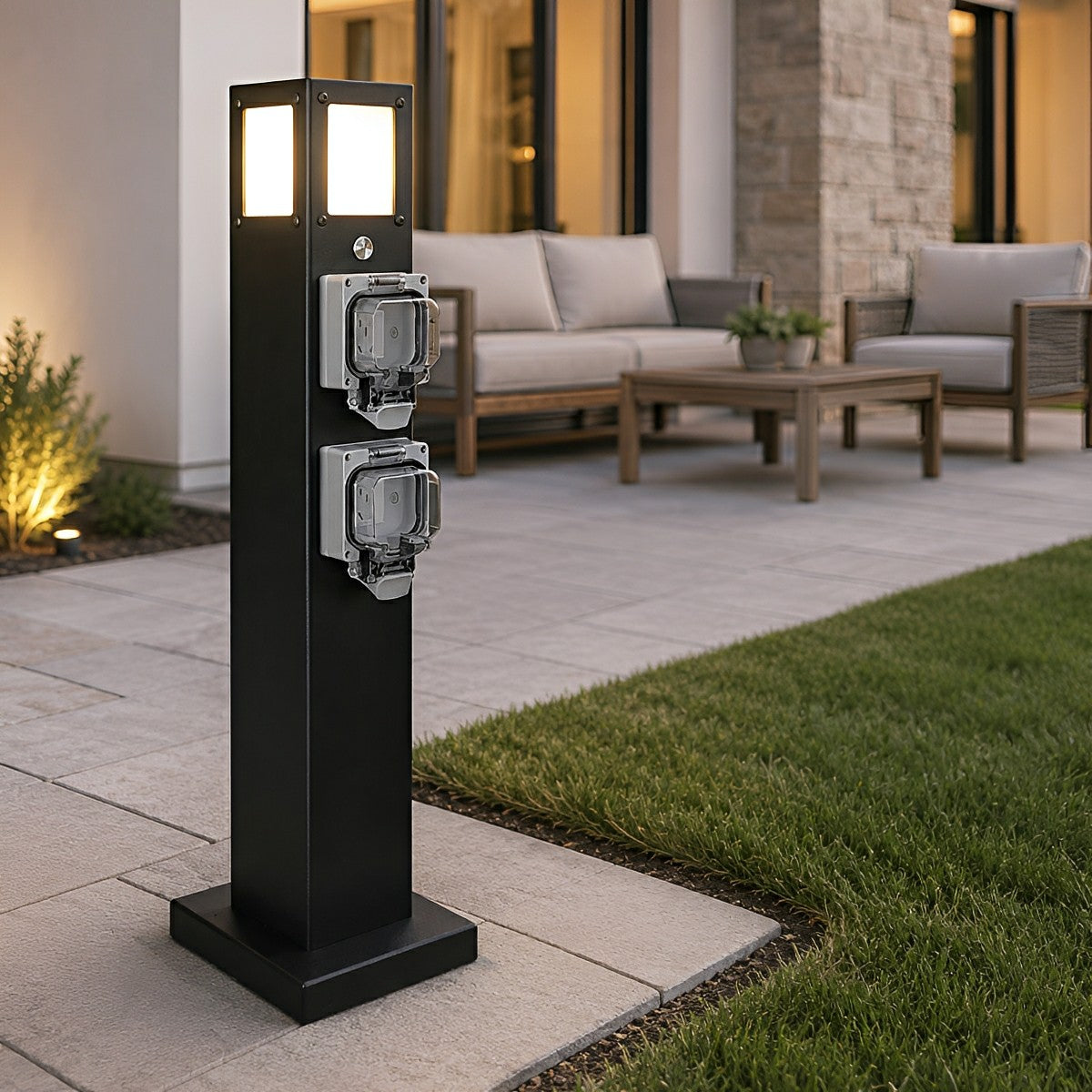 Steel Outdoor Waterproof Pathway Lights with GFCI-Protected Outlet