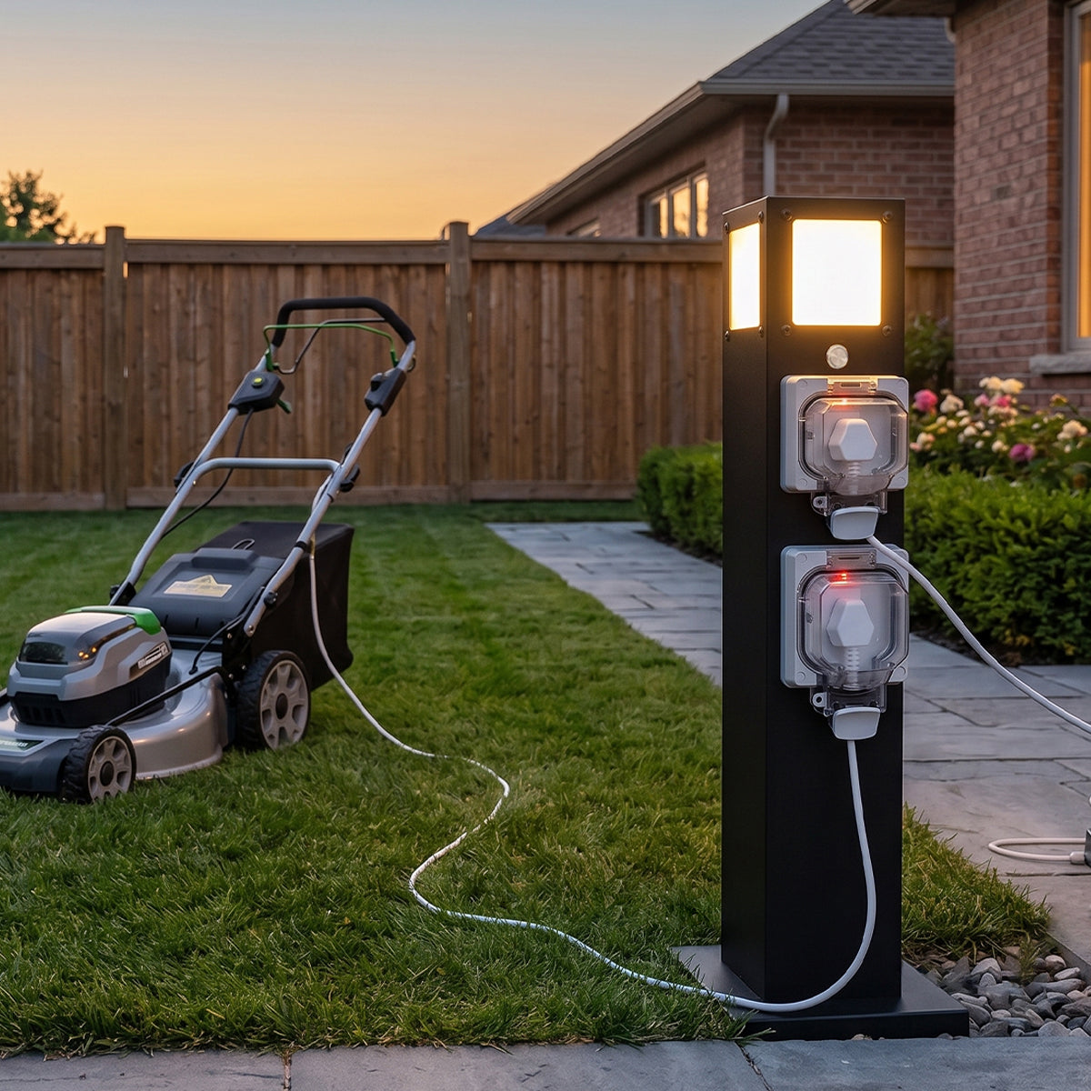 Steel Outdoor Waterproof Pathway Lights with GFCI-Protected Outlet