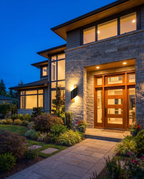 Luxury waterproof LED outdoor wall lamp, wide dusk entryway shot