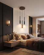 The Lumen Bar Pendant Chandelier, close-up bar counter detail