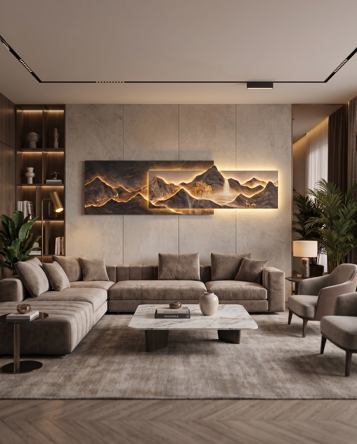 The Aria Backlit LED Wall Art Panel, close-up hallway detail